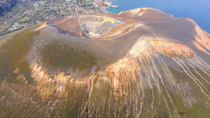 Beautiful panoramic aerial view photo from flying drone on Amazing grand Vulcano crater with...