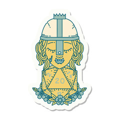 orc fighter character with natural twenty dice roll sticker