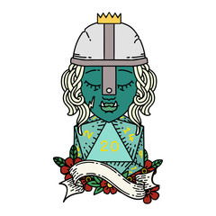 half orc fighter with natural 20 dice roll illustration