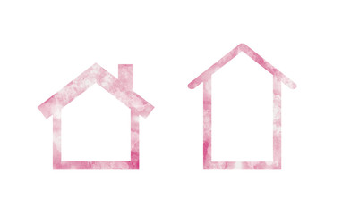 Watercolor pink logos of houses isolated on white background. Flat illustration