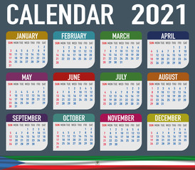 Equatorial Guinea Calendar with flag. Month, day, week. Simply flat design. Vector illustration background for desktop, business, reminder, planner