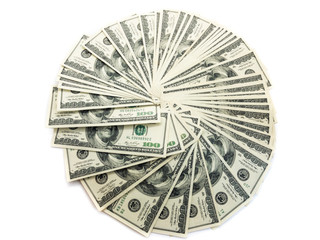 American dollars isolated on white background. Paper money. American banknotes.  Pack of money....