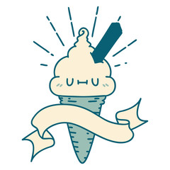banner with tattoo style ice cream character