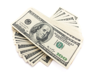 American dollars isolated on white background. Paper money. American banknotes.  Pack of money. Finance. Business. Bucks.