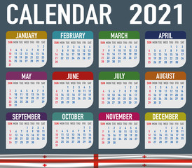 Georgia Calendar with flag. Month, day, week. Simply flat design. Vector illustration background for desktop, business, reminder, planner