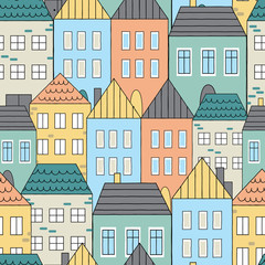 Vector repeat pattern with colorful historic houses