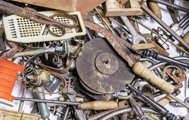 Antique household items at a flea market.