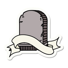 tattoo sticker with banner of a grave stone