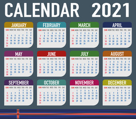 Iceland Calendar with flag. Month, day, week. Simply flat design. Vector illustration background for desktop, business, reminder, planner