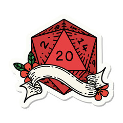 natural twenty D20 dice roll sticker