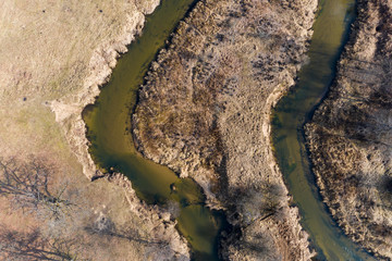 Aerial view of spring landscape river