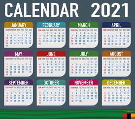 Zambia Calendar with national flag. Month, day, week. Simply flat design. Vector illustration background for desktop, business, reminder, planner
