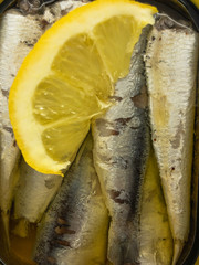 Background of sardines and lemon. Fish background.