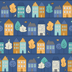 Dark blue vector pattern with a night street scene