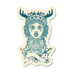 human druid with natural twenty dice roll illustration