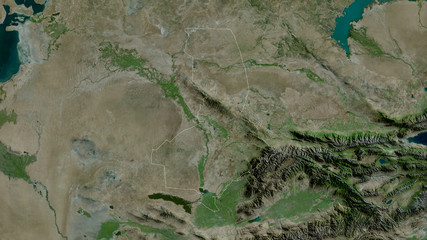 South Kazakhstan, Kazakhstan - outlined. Satellite