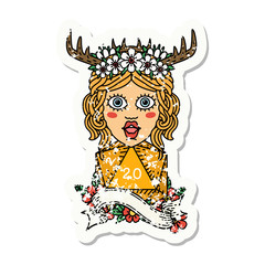 human druid with natural twenty dice roll grunge sticker