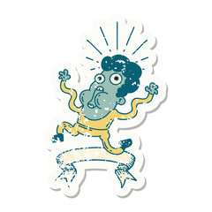 grunge sticker of tattoo style frightened man