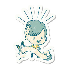 grunge sticker of tattoo style hipster girl