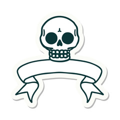 tattoo sticker with banner of a skull