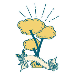 banner with tattoo style tree