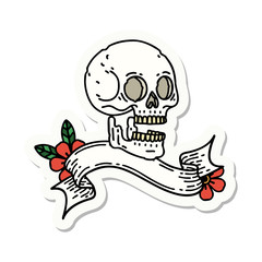 tattoo sticker with banner of a skull