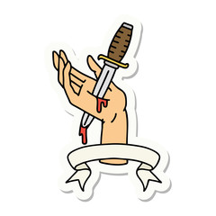 tattoo sticker with banner of a dagger in the hand