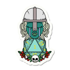 crying orc fighter character with natural one D20 roll sticker