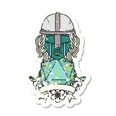 crying orc fighter character with natural one D20 roll illustration