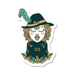 human bard with natural 20 dice roll sticker