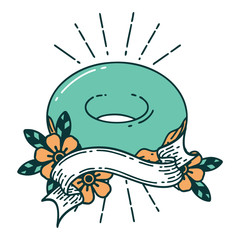 banner with tattoo style iced donut