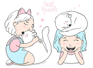 Set with a cute little girl with a cat.