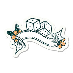 grunge sticker with banner of lucky dice