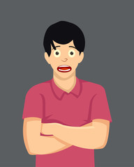 Young man appalling facial expression vector illustration.