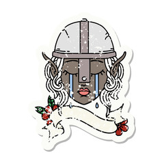 crying elf fighter character face illustration