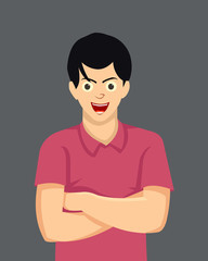 Young man joyful facial expression vector illustration.