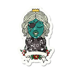 half orc rogue character with natural twenty dice roll illustration