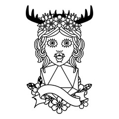 half orc druid character with natural 20 dice roll illustration