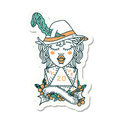 elf bard with natural twenty dice roll sticker