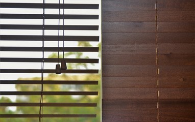 brown wooden window blinds closeup