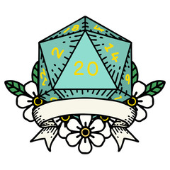 natural 20 critical hit D20 dice roll illustration