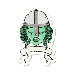 orc fighter character face with banner illustration