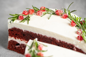 sponge cake with cake on a gray background