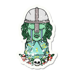 crying orc fighter character with natural one D20 roll grunge sticker