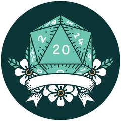 natural 20 critical hit D20 dice roll icon