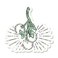 grunge sticker of tattoo style mistletoe berries