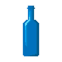 Bottle icon. Vertical view. Vector graphic illustration. Blue pixel art. Isolated object on a white background. Isolate.