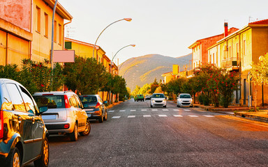 Street at road Teulada Carbonia Iglesias Sardinia reflex