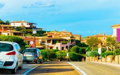 Street in Porto Cervo resort Sardinia Italy reflex