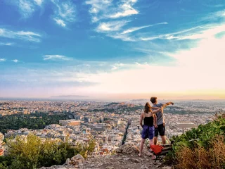 Poster Athènes View from Lycabettus Hill to Acropolis of Athens.